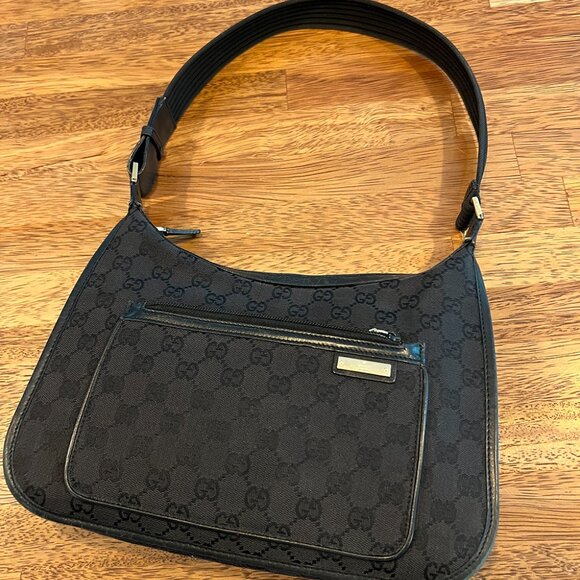 Gucci Handbags - Gucci Black Canvas Monogram Shoulder Bag